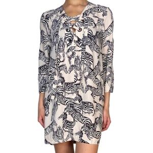 BCBG Zebra Print Mini Dress with Grommets and neck tie - XXS Like New!